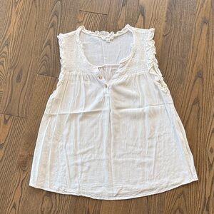mine White Smocked Ruffle-Trim Tank Top